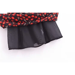 YENKYE French Print Spaghetti Strap Mini Dress Sexy Bow Holiday Women's Dress Summer Chiffon Robe