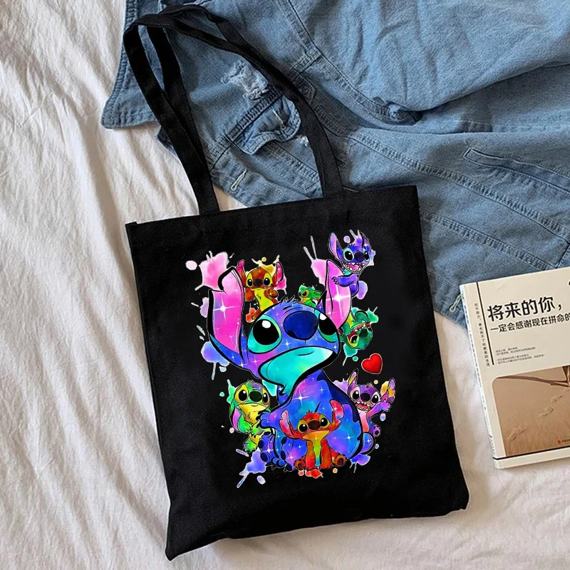 Y2k 90s Disney Stitch Tote Bag Canvas Shoulder Bag Eco Hip Hop Lilo and Stitch Shopping Bag Women Tote Shopper Bag Female