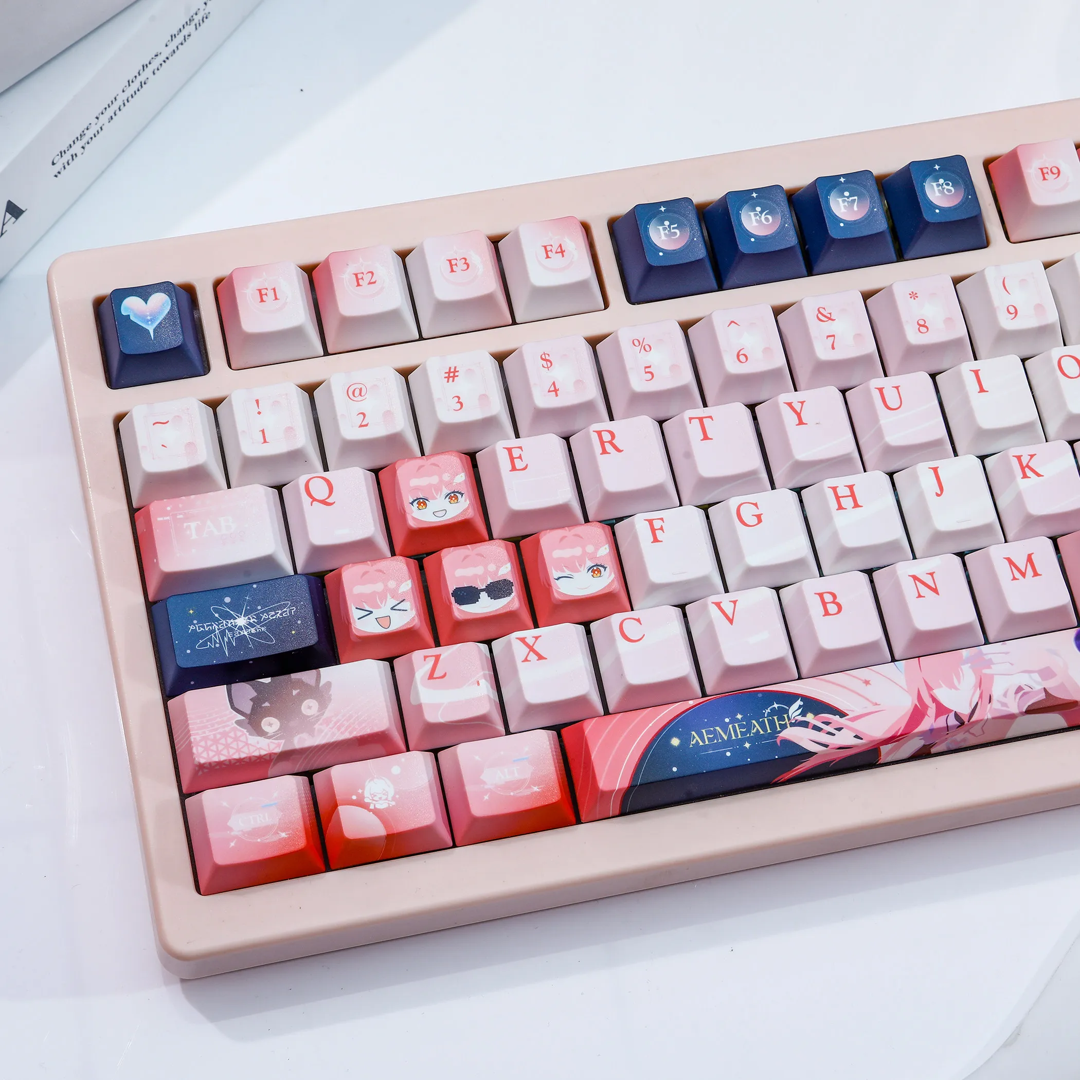 Aemeath Keycaps 120 Keys エイメス Wuthering Waves Theme Keycap PBT DYE-Sub Cherry for Mechanical Keyboards Made68 Mad68 Wooting60