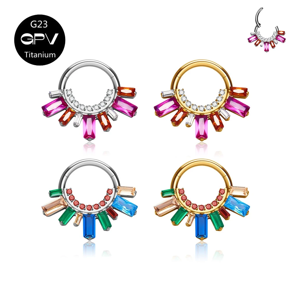 

ASTM G23 F136 Titanium Nasal Diaphragm Ring Luxury Rectangular Zircon Nasal Ring Male Female Perforated Jewelry Earrings