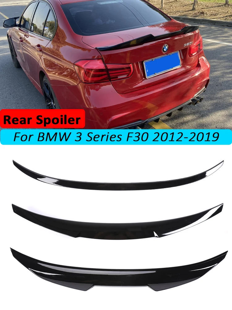 For BMW 3 Series F30 F31 F35 2012-2019 Carbon Fiber Rear Bumper  Spoiler Trunk Lip MP M4 PSM Style Wing Splitter Gloss Black