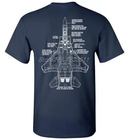 F-15 Brings The Freedom Fashion Fighter Blueprint Design Printed T-Shirt Summer Cotton Short Sleeve Men T Shirt Streetwear