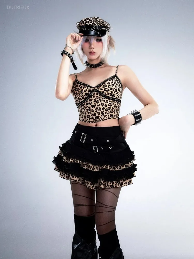 Abi-style Shibuya Hottie Leopard Gown Ball Skirts High Waist Punk Cake Skirt Y2k Aesthetic Grunge Faldas Mujer 2026 Summer Ropa