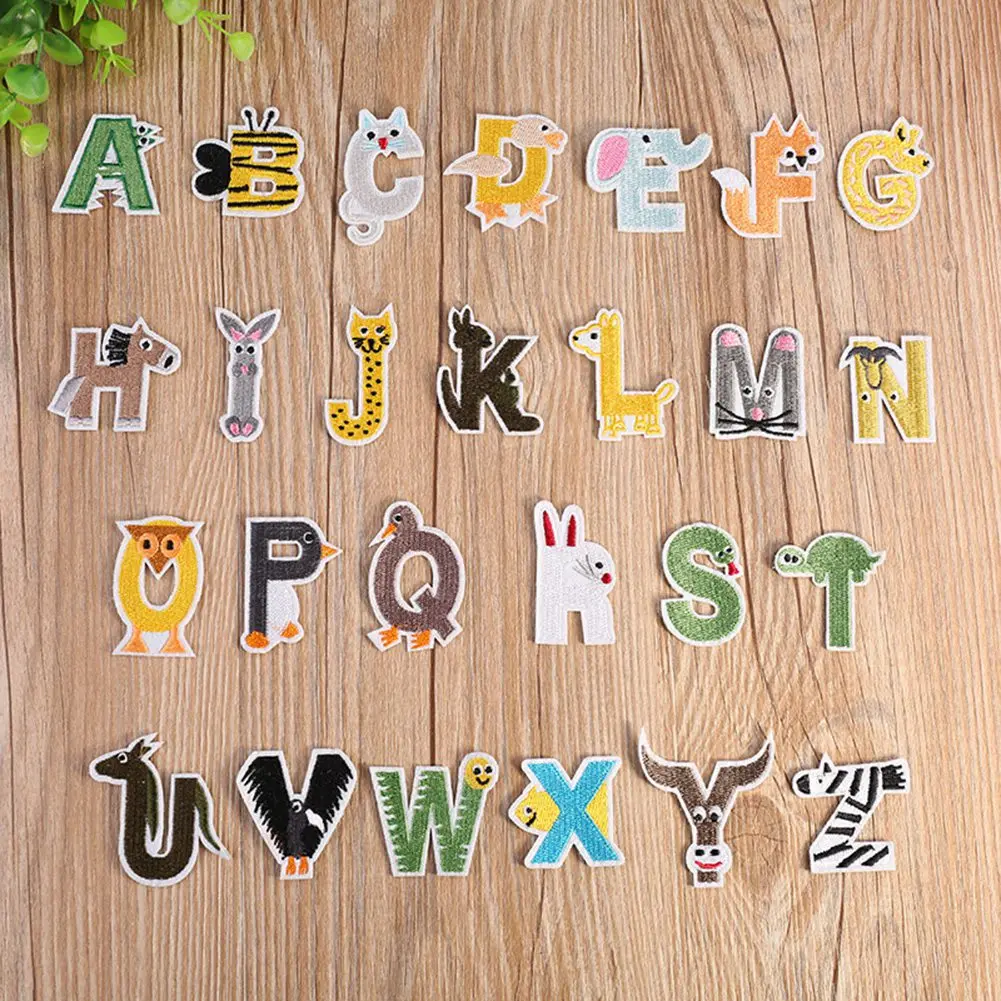 Stable- 52X Cartoon Color Cute Alphabet Iron on Letter Patch Biker Applique Patches for Clothing Baby Cloth Sticker Embroidery