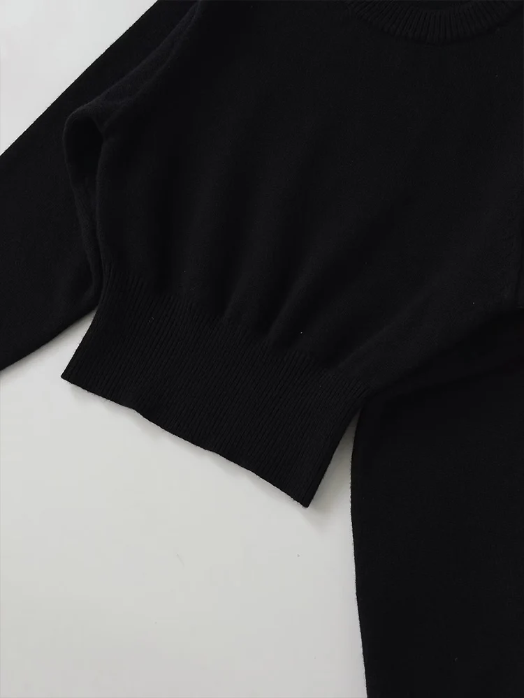 Estilo europeo y americano 2025 otoño recién llegados ropa de mujer versátil suéter de manga larga con cuello redondo corto