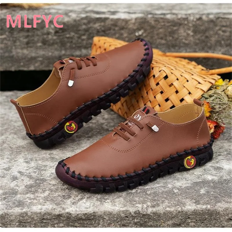 Hand sewn microfiber leather mother's shoes, casual shoes, wear-resistant flat sole single shoes, women's shoes