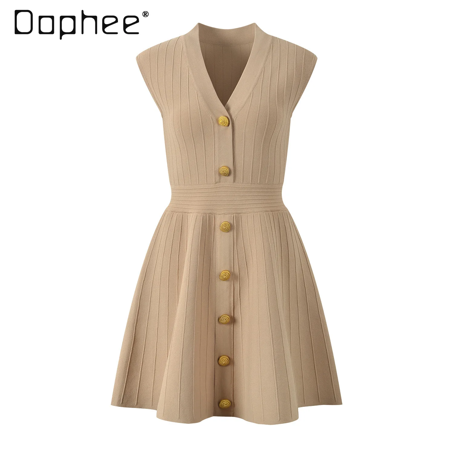 Vestidos de Noche de alta sociedad de estilo francés para mujer, minivestido elegante de oficina con cuello en V y hebilla de Metal, sin mangas, de un solo pecho