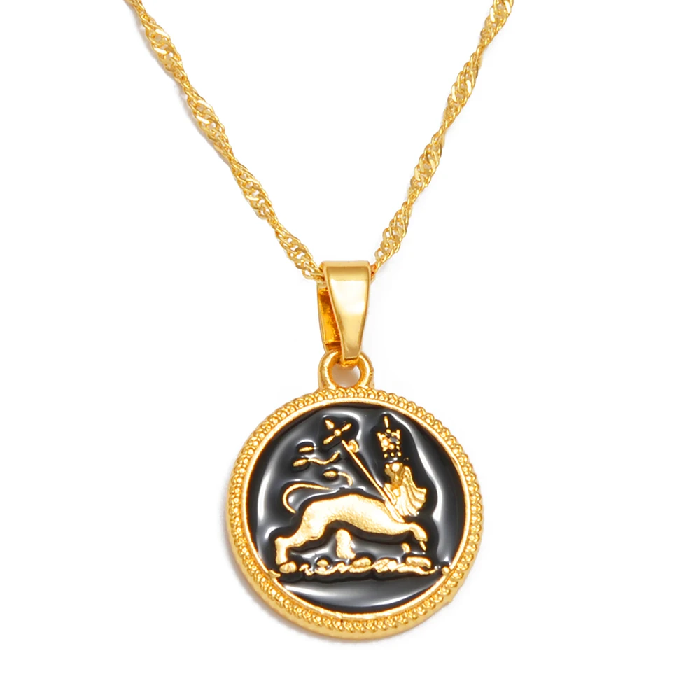 Anniyo 2CM Ethiopian Lion Pendant Necklace for Women Girl The Lion of Judah Ethnic African Jewelry  #336206