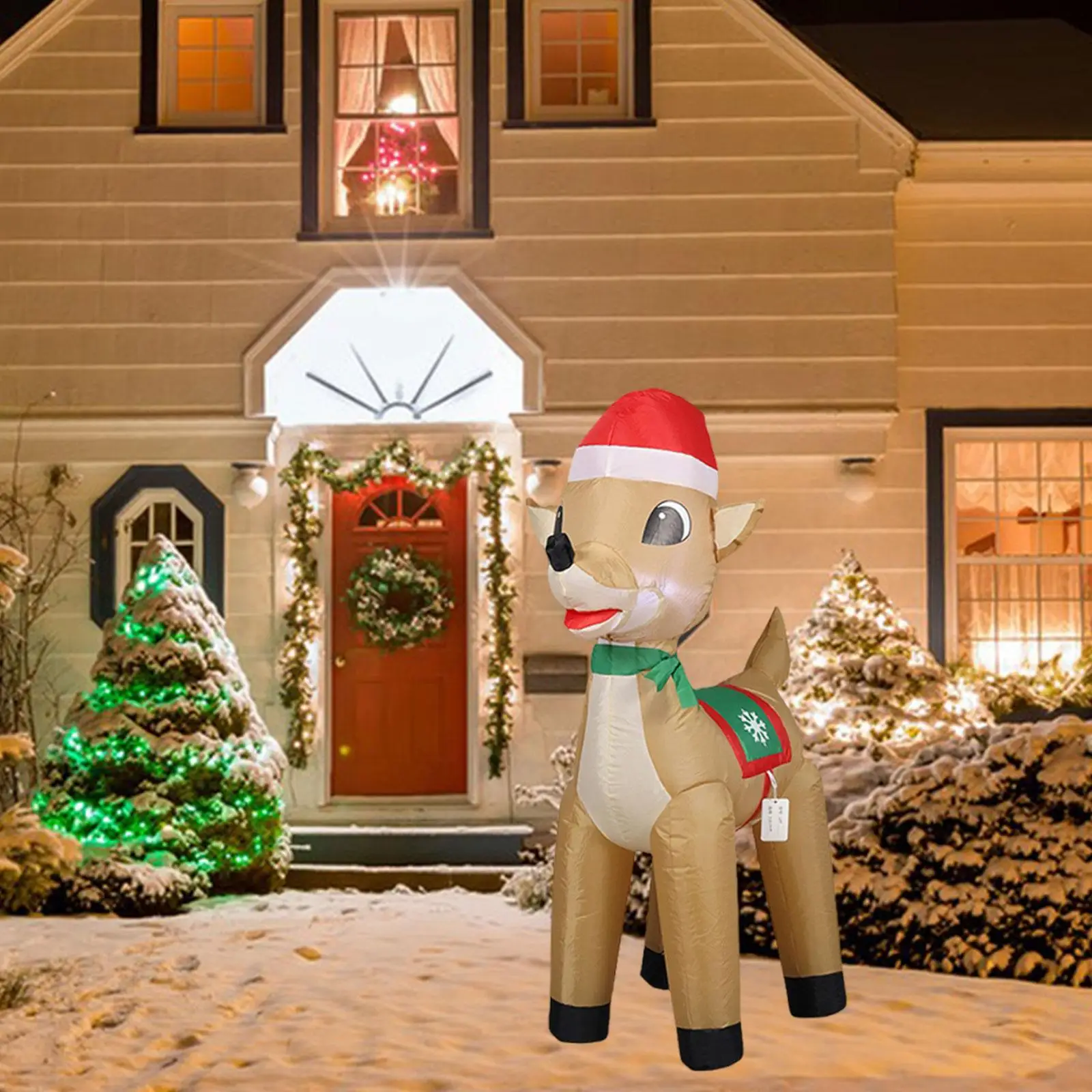 Christmas Inflatable Reindeer Decor Props Lightweight Ornament Christmas Decoration with LED Light for Home Courtyard Party Yard