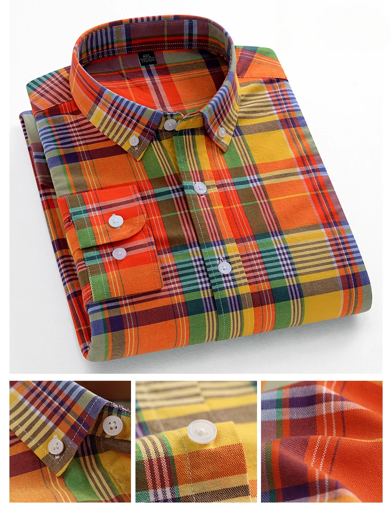 Casual Long-sleeve Shirts for Men Slim Fit Plain Shirt 100%cotton Plaid Striped Tops Soft Designer Fashion Korean Trends Clothes