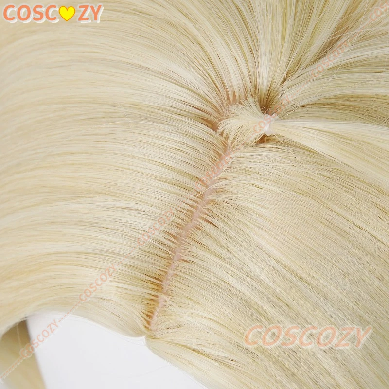 Genshin Impact Varka Cosplay Wig 35cm Blonde Hair Knights of Favonius Mondstadt Halloween Party Wigs for Women Girls Men Boys