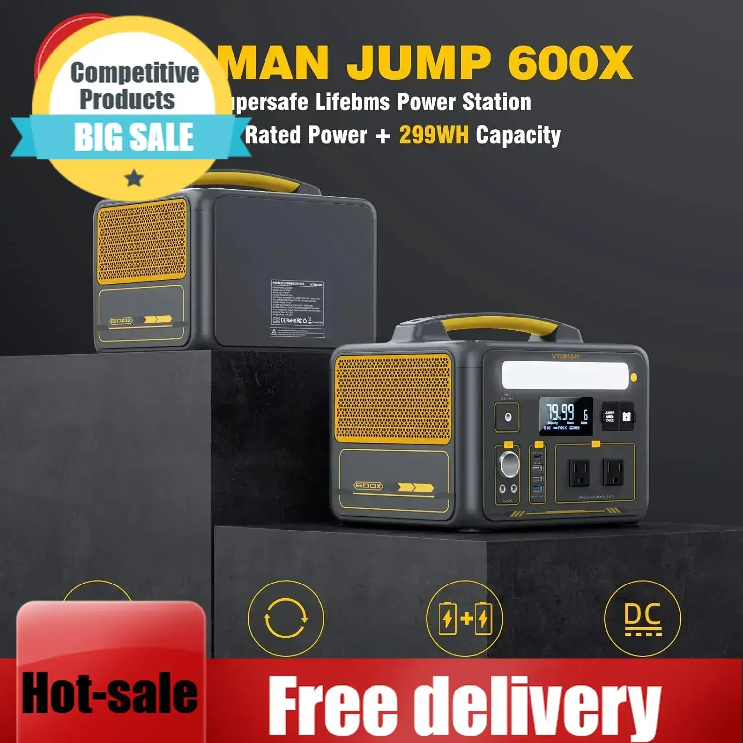 

Портативная электростанция Home Backup-Curated Jump 600X, генератор на LFP-аккумуляторах с 2 выходами переменного тока по 600 Вт (пиковая мощность 1200 Вт), 4 порта US