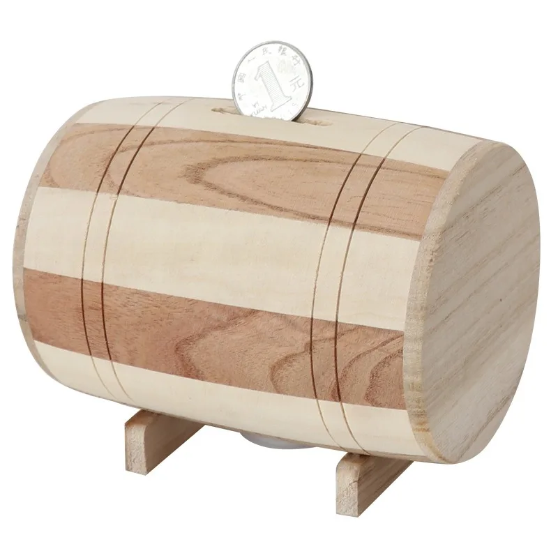 

Wooden Bucket Piglet Bank Compact Children's Safe, Simple Coin Decoration, Cute Wooden Money, Wooden Counter