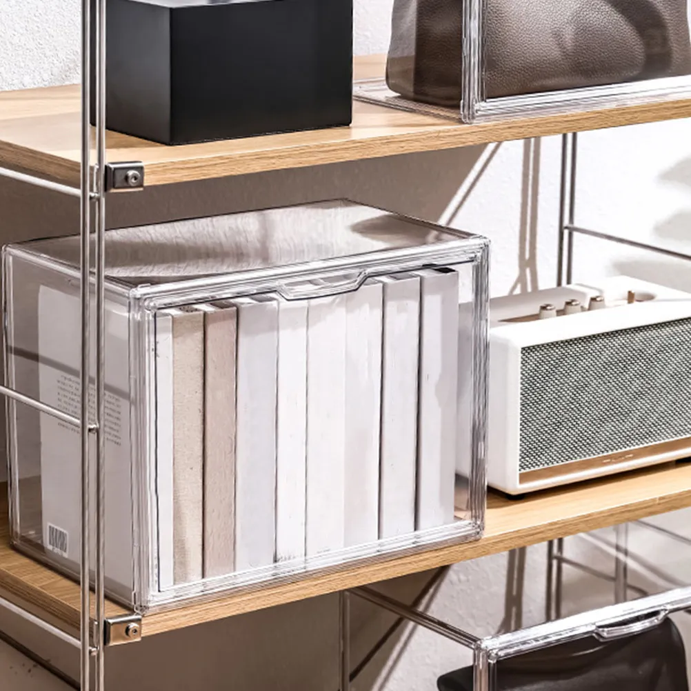

Transparent Acrylic Book Storage Case Sturdy Lightweight Portable Stackable Box for Bedroom Desk Tabletop Textbook Organizer