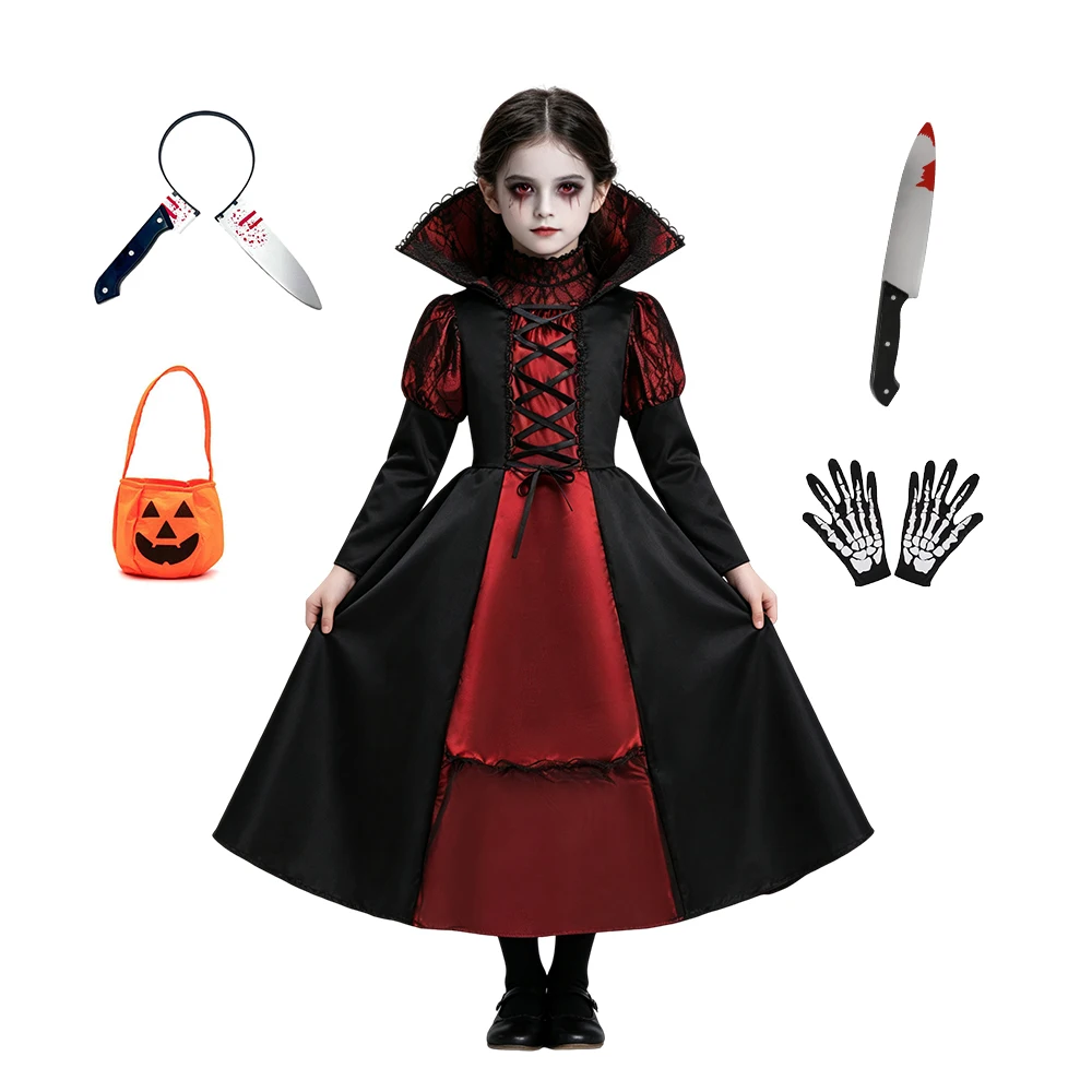 Kinder-Vampir-Geisterbraut-Kostüm für Mädchen Böses Terror-Vampir-Kostüm Halloween-Karneval-Themenparty-Kleidung – Detail 1