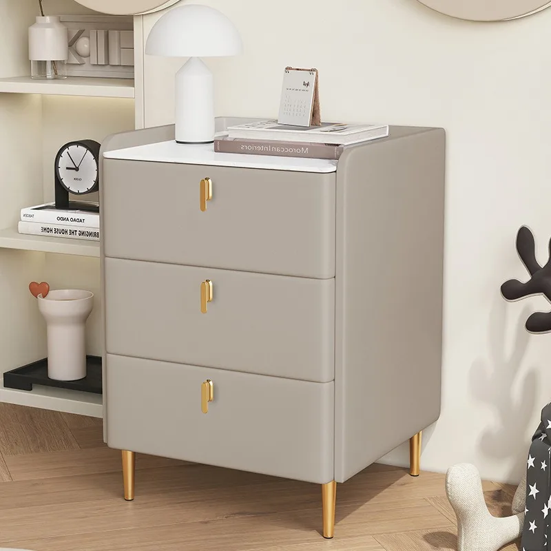 Three-draw simple modern light luxury high-end bedside table household rock slab locker small Italian bedside storage cabinet