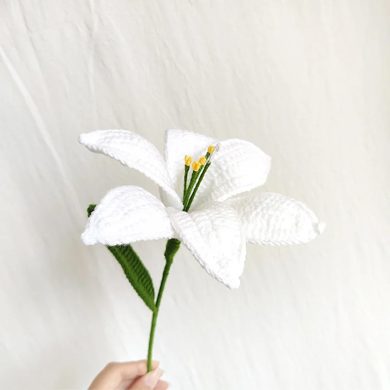 زهرة الكروشيه زنبق الزهور الاصطناعية باقة يدويا محبوك تشكيلة زهور احتفالية هدايا عيد الأم ديكور المنزل الجدول #6