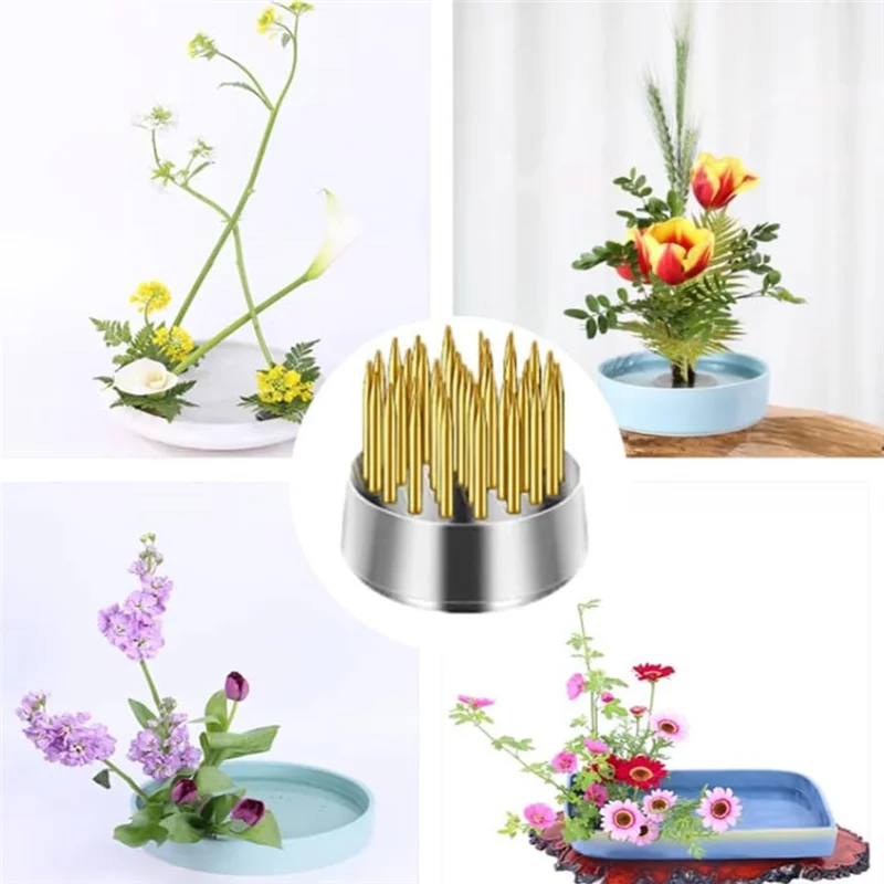 

AB11-12PCS Flower Frog, Kenzan Pin Frog Round Brass Flower Holder, Flower Frogs For Arrangements Vase, Floral Fixed Tools