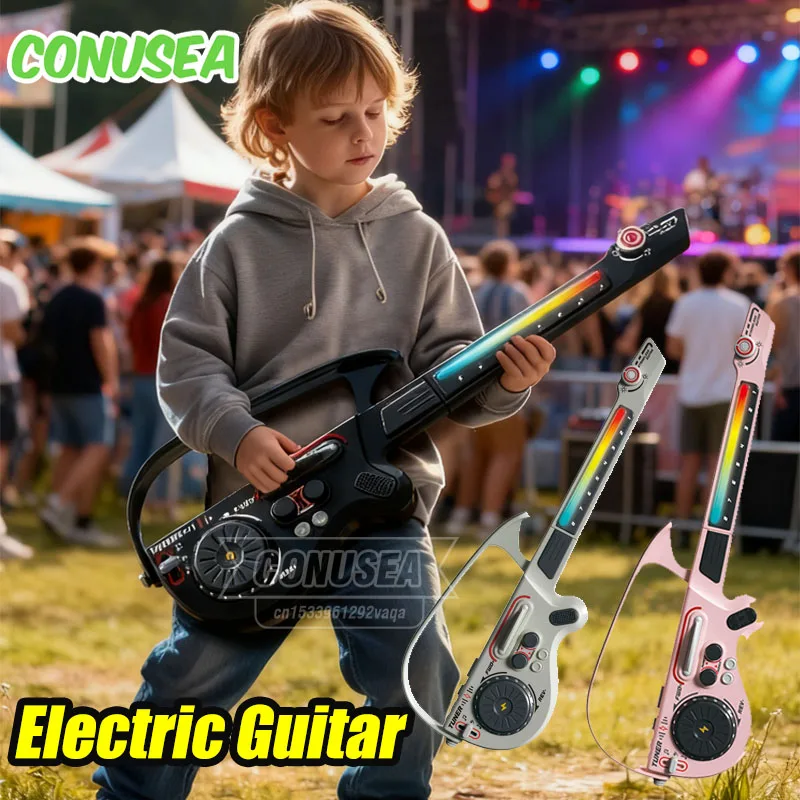 Guitarra elétrica dobrável para crianças, brinquedo musical eletrônico multifuncional, jogos educativos sem cordas, presentes para meninos e meninas