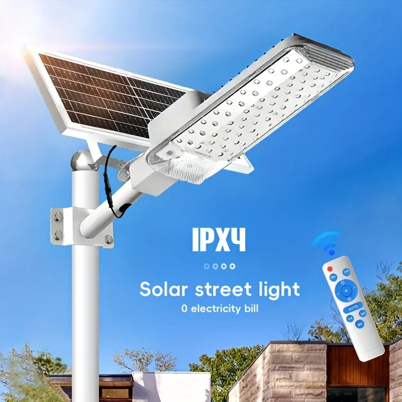 Solarna lampa uliczna zewnętrzna 500W LED, lampa bezpieczeństwa z automatycznym włączaniem/wyłączaniem, sterowaniem zdalnym, jasny reflektor do ogrodu, na dziedziniec, do garażu.