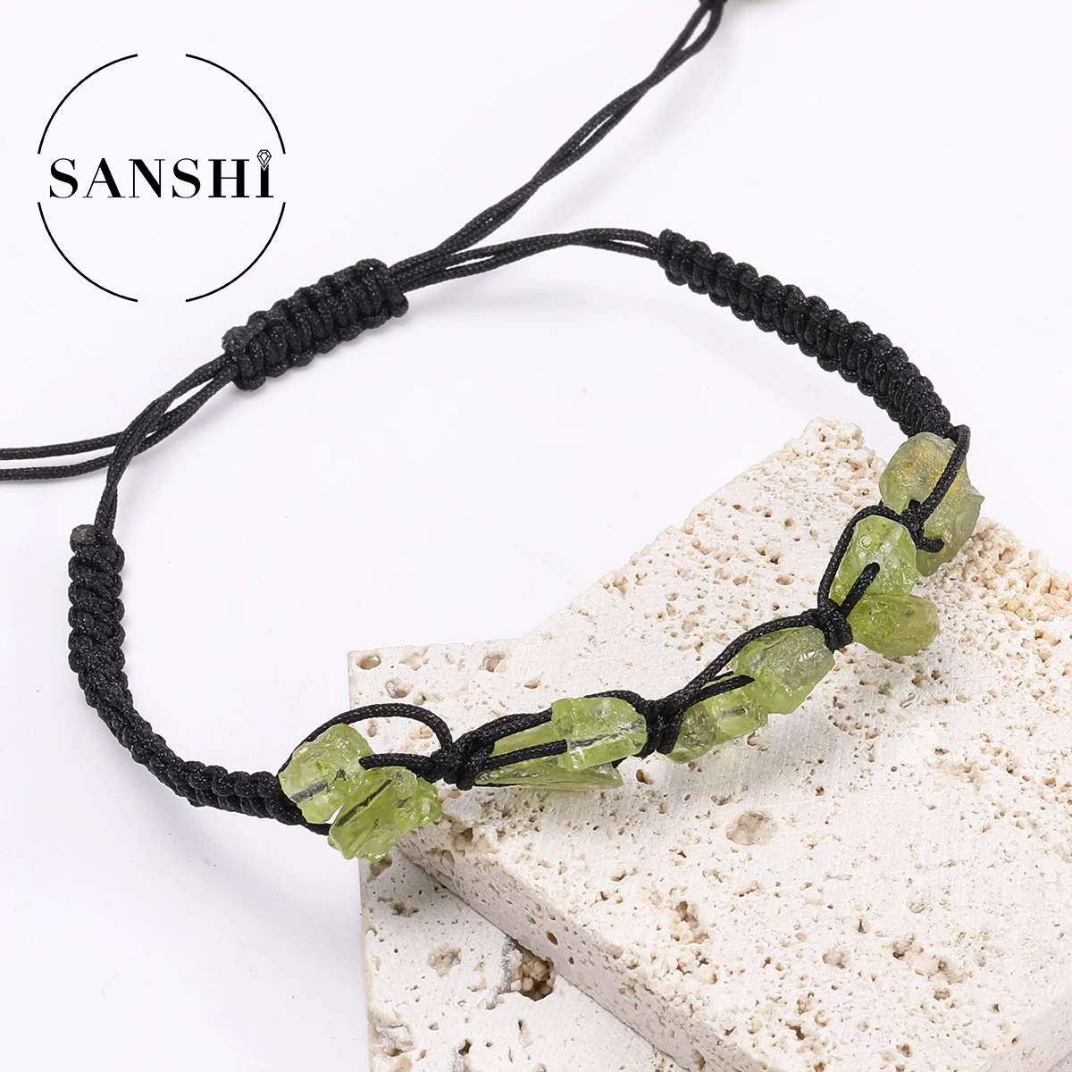 

Adjustable Size Natural Stone Bracelet Handmade Woven Natural Peridot Bracelet Men's and Women's Couple Bracelet Jewelry