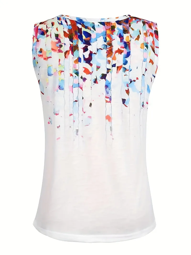 Plus Size  1XL-5XL Women's Fashion Top V-neck Flower Print Printed Sleeveless Casual loose top Vest Women Clothing