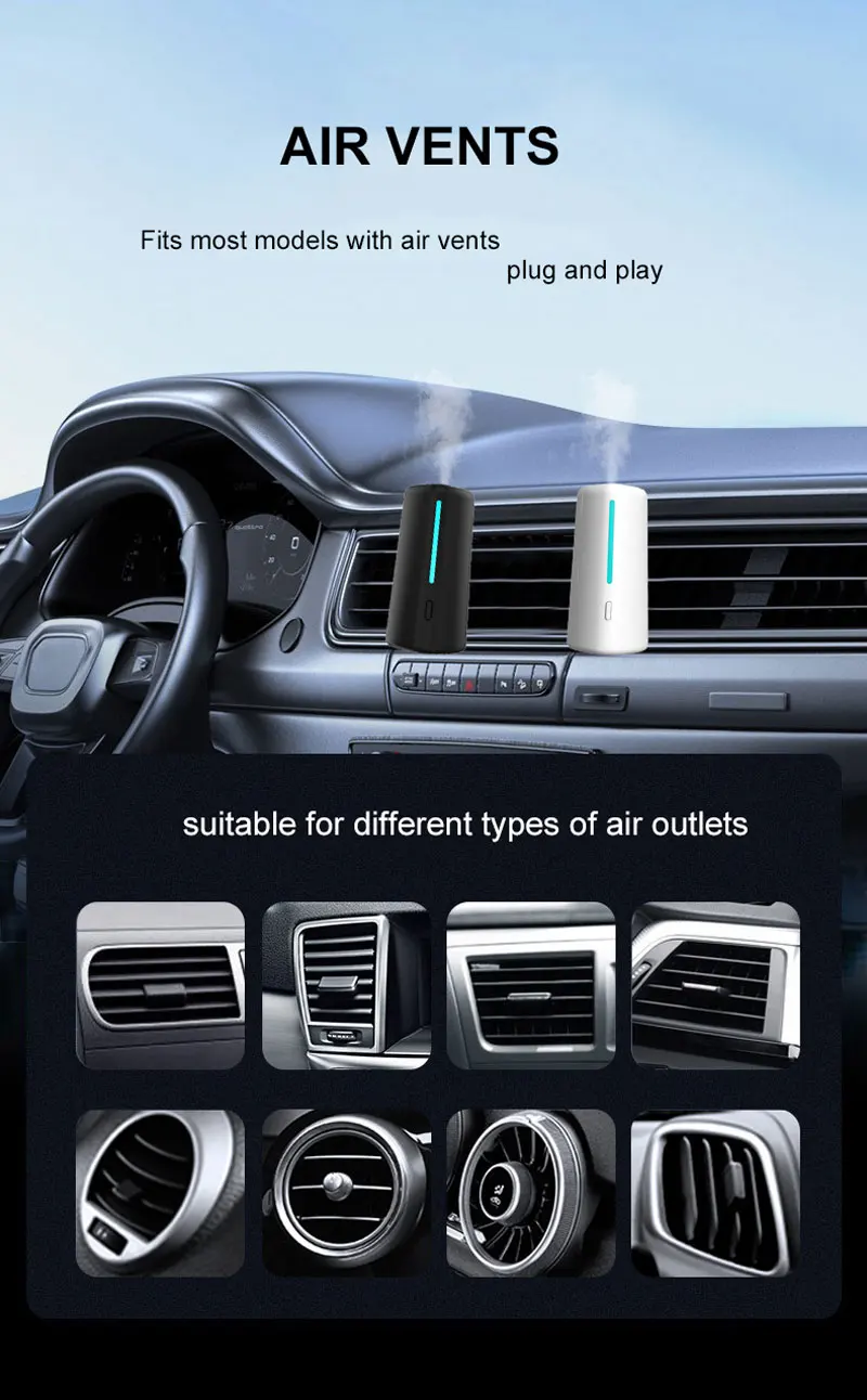 Car Oil Diffuser Ultrasonic Spray Vent Clip Air Outlet Car Perfume Fragrance Auto Flavoring Interior Woman Man Air Freshener