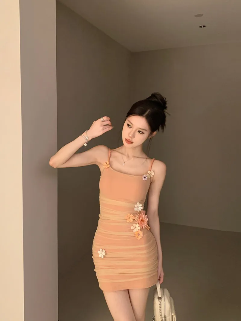 

Pure Sexy Flower Sleeveless Dress Women's Summer Vacation Style Slim Fit Wrap Hip Strap Dress Fashion Female Clothes