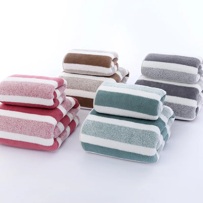 Striped Coral Fleece Quick-Drying Towel Set Soft Highly Absorbent Towel for Bathroom Shower High-quality Bath Towel Hand Towel