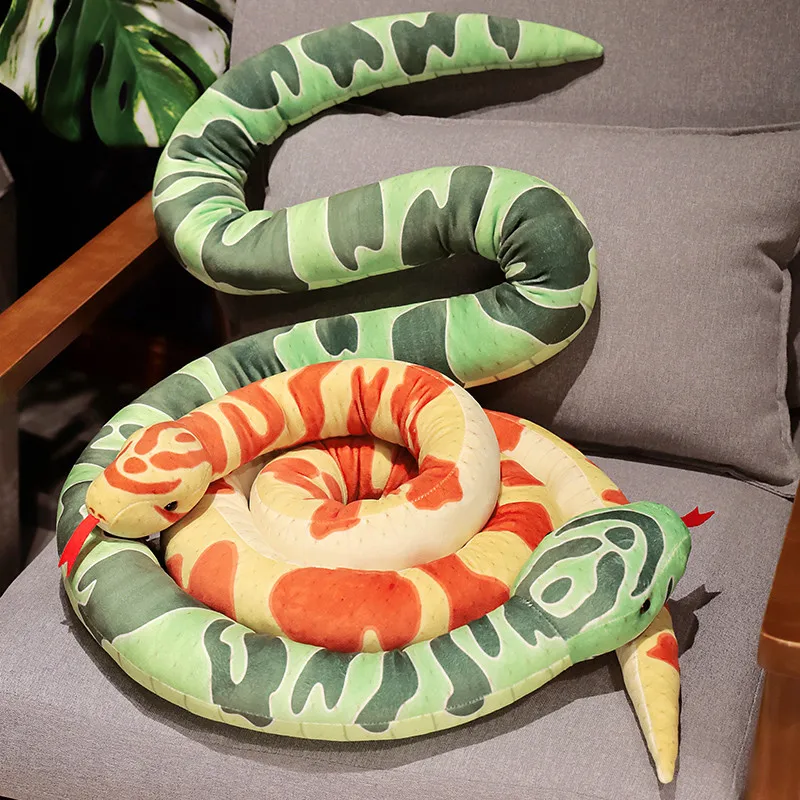 110/190cm Cartoon Python Plush Toys Stuffed Animal Realitisc Snake Long Pillow Huge Halloween Decor Boys Funny Gifts