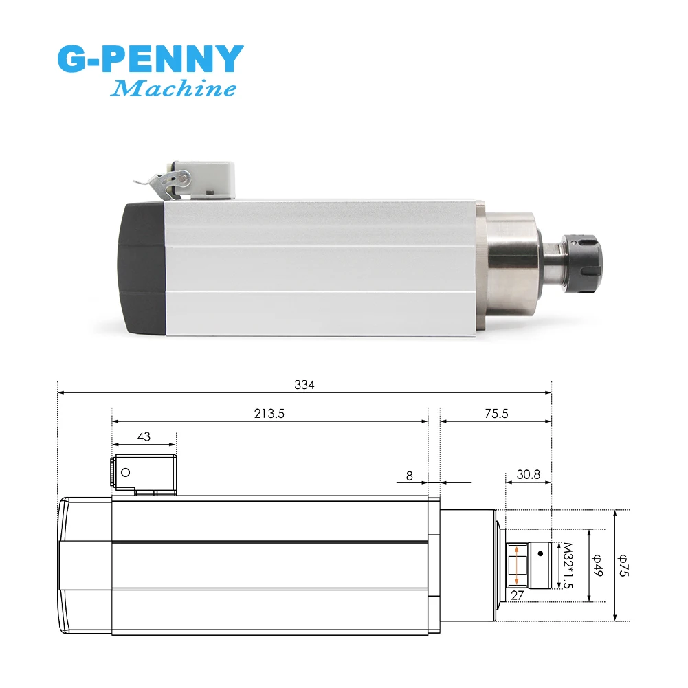 G-PENNY 3.5kw ER25 220v 380v air cooled spindle motor square spindle ceramic ball bearings 0,01mm accuracy & 4kw inverter