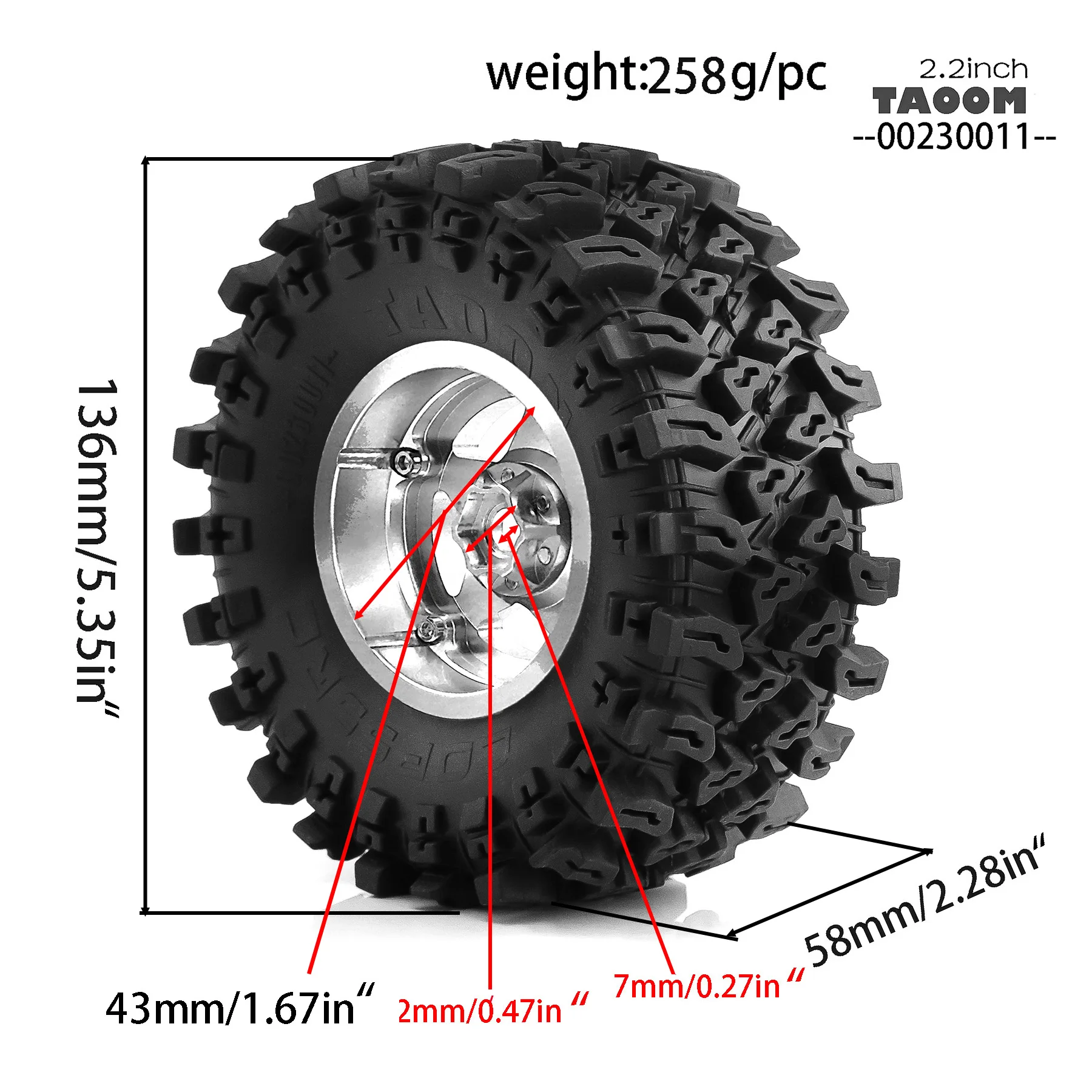 RC 2.2 عجلات وإطارات Beadlock من الألومنيوم OD 5.36 بوصة لـ RC Mud Crawler Trail Gen8 Everest 10 محوري كابرا الشبح 4 قطعة #4