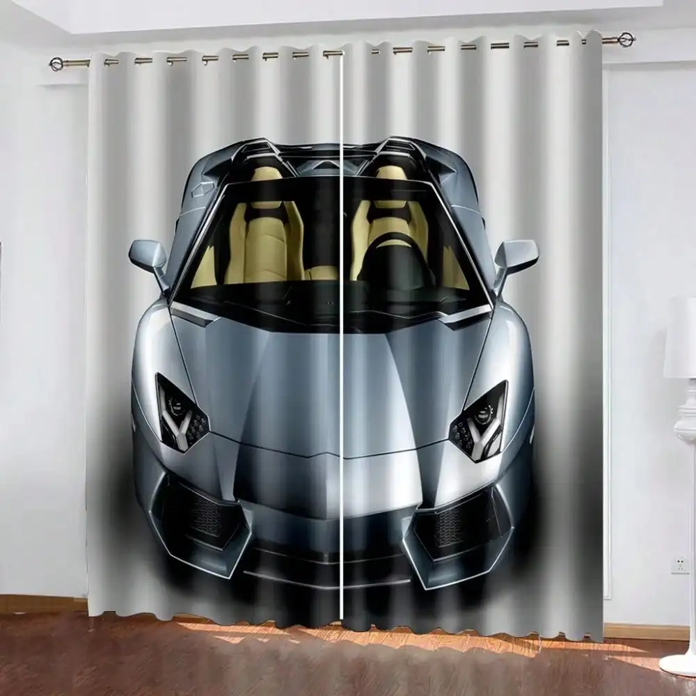 

2 шт. занавеска, черная крутая занавеска из фильма для спортивного автомобиля, современная затемняющая занавеска, полиэстеровый текстиль, украшение для дома