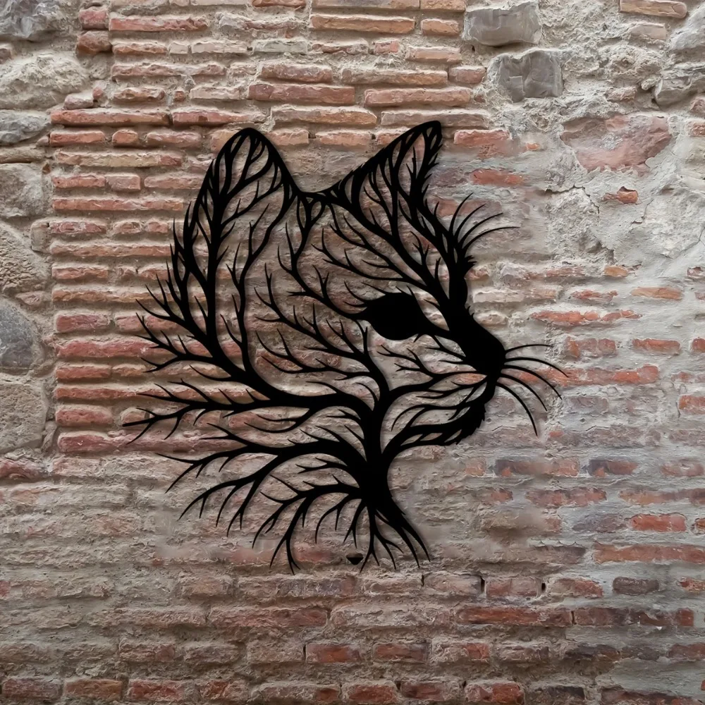1pc 2D Flache Katze Kopf Metall Eisen Kunst Wand Hängen Klassische Wohnzimmer Wohnkultur