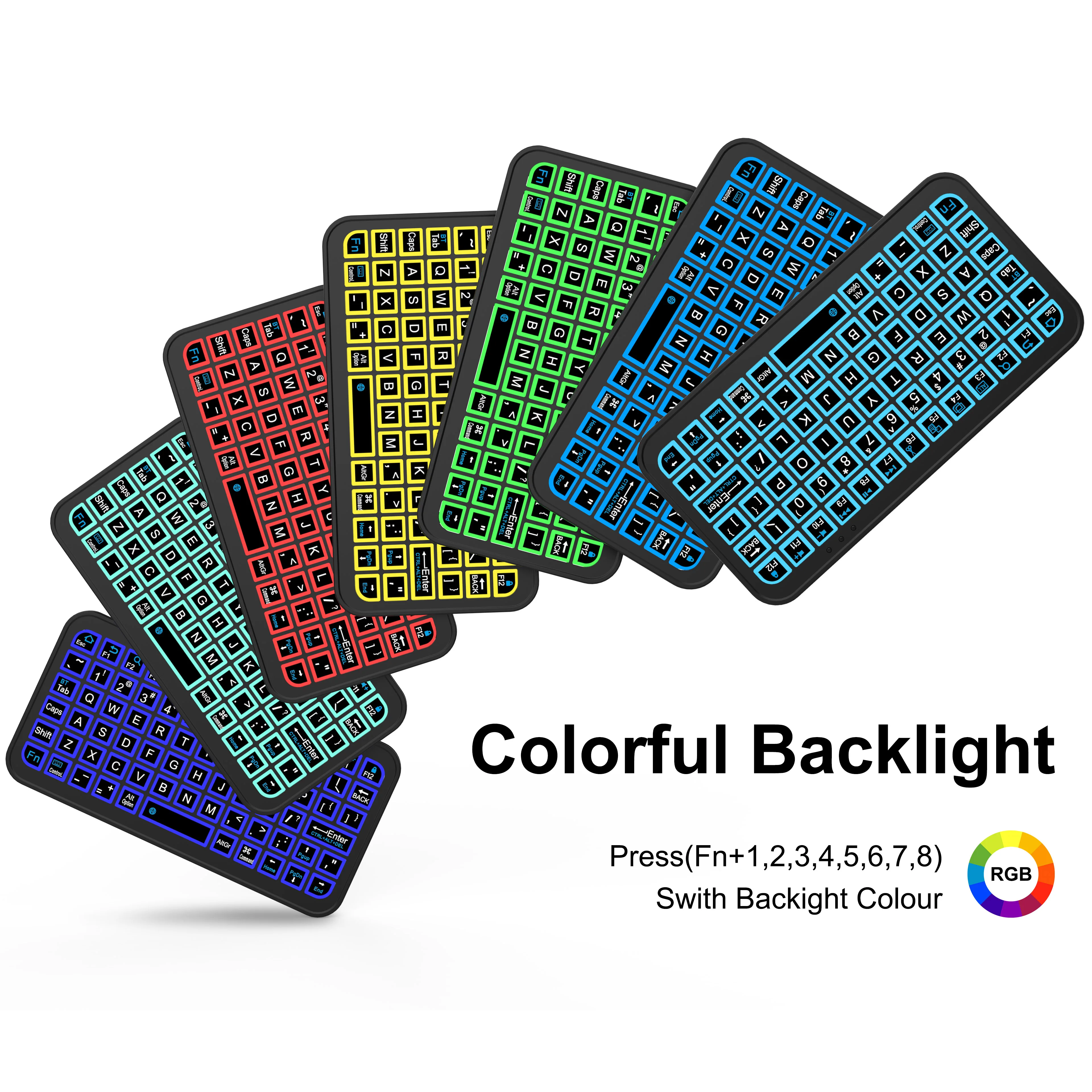 لوحة مفاتيح صغيرة بإضاءة خلفية rgb بلوتوث للكمبيوتر الشخصي والكمبيوتر اللوحي والكمبيوتر المحمول ، قابلة لإعادة الشحن ، لاسلكية ، ipad، ios ، android ، macbook