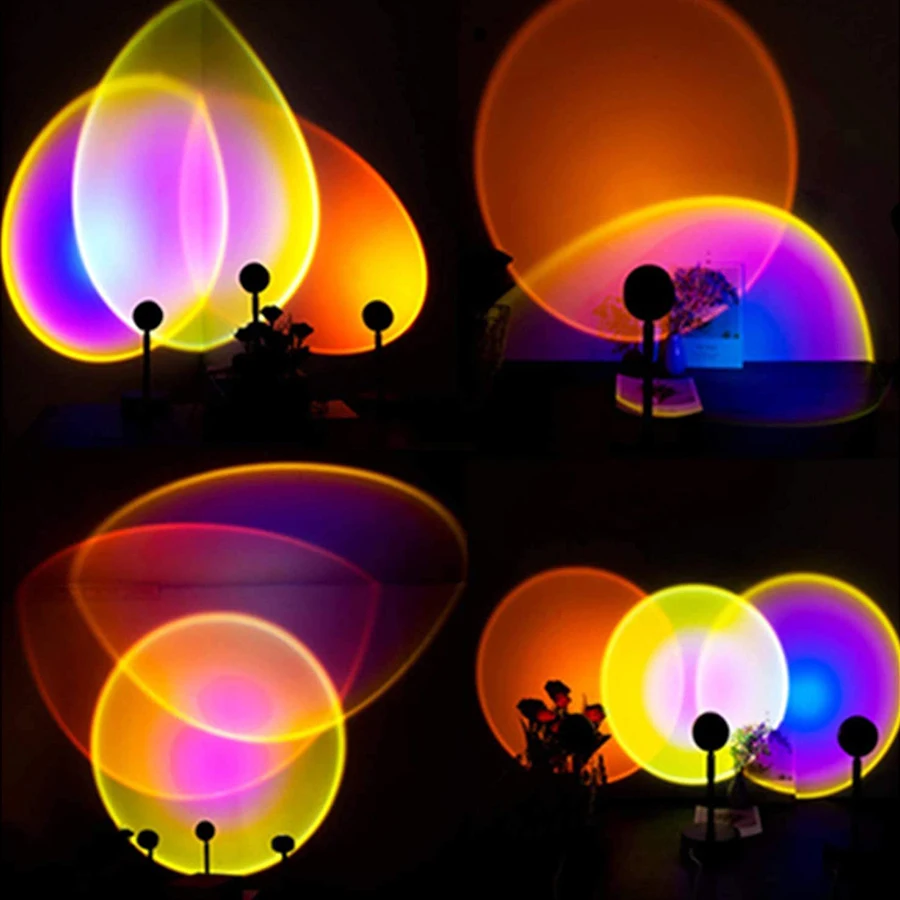 AC 220V EU Plug Sunset Lamp Night Light Rainbow Projection Lamp Mood Light Photography Wall Atmosphere Bedroom Living Room Decor