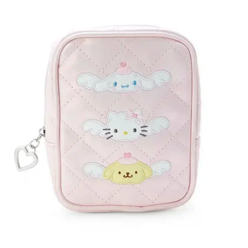 Anime Kawaii Love Angel Kuromi Pom Pom Purin Cinnamoroll Embroidered Diamond Checker Hand Held Makeup Bag Sanrio Storage Bag