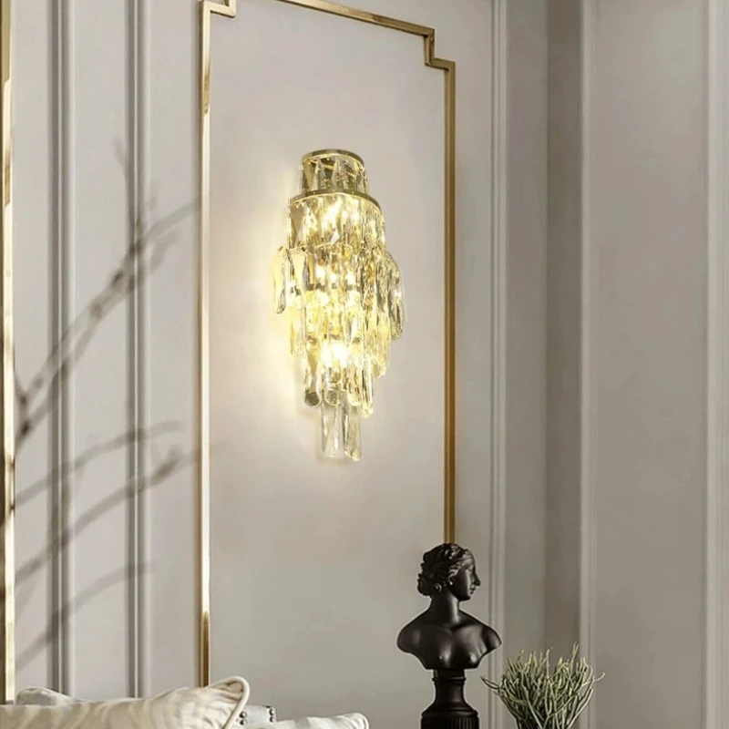 ضوء فاخر فندق اللوبي الممر الجدار مصباح غرفة نوم السرير الجدار ضوء غرفة المعيشة حائط الخلفية كريستال الممر مصباح