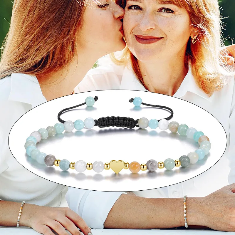 4 مللي متر الحجر الطبيعي حبة سوار شفاء الوردي كريستال القلب سحر الخرزة أساور للنساء اليدوية سوار كوارتز وردي #5