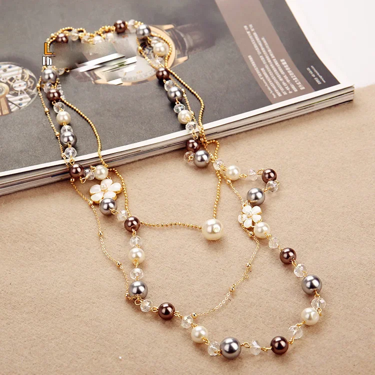 Long multi-layer pearl Necklace sweater chain women's fashion hanging chain decorative necklace wholesale