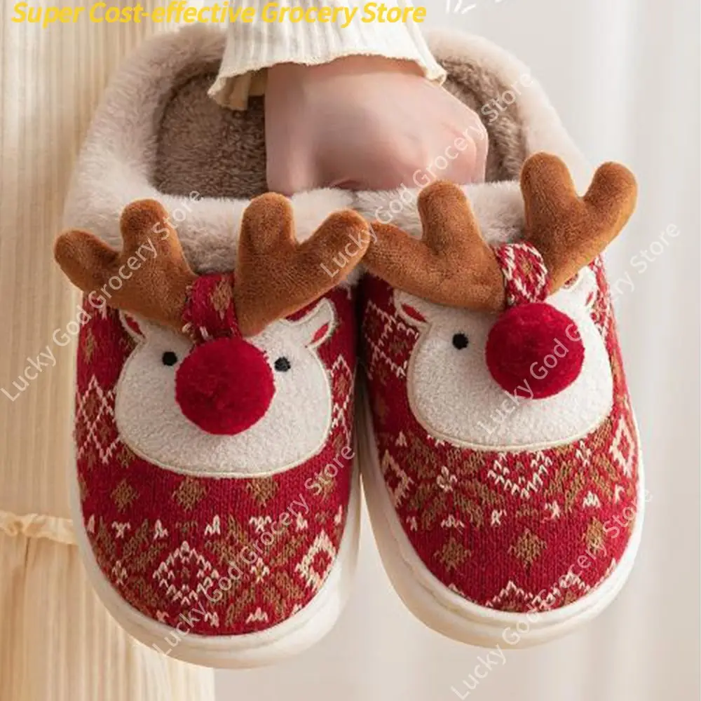 شباشب كاجوال لطيفة على شكل رسوم كرتونية من الأيائل، شباشب ناعمة وجميلة لعيد الميلاد غير قابلة للانزلاق، شباشب أرضية متينة للفتيات #3