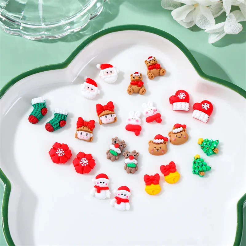 20Pcs Christmas Nail Art Resin Charms Multi-Shapes 3D Flatback Festival Designs DIY Crafts Stones Gems For Nail 3D Supplies