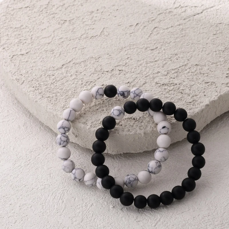 White Turqoise Stone Nature Stone Blcak Frosted Glass Round Bead Bracelet Fashion Niche Boyfriend Gift Tourism Bracelet for Men