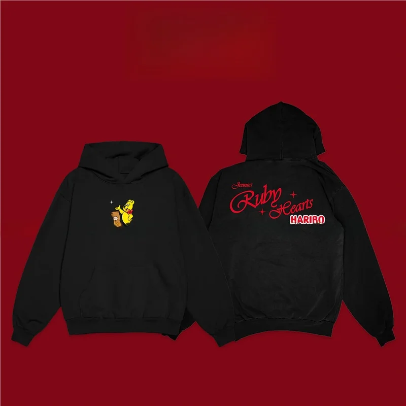 Haribo JENNIE Sudadera con capucha holgada con estampado dorado, sudadera Unisex a la moda, prendas de vestir exteriores de moda de primavera, mezcla de algodón de piel de conejo