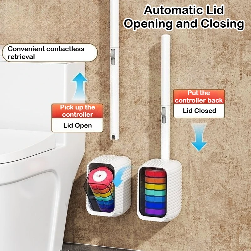 Wall Mount Disposable Toilet Brush with Replaceable Cleaning Heads, Sanitary Bathroom WC Cleaning Brush, Toilet Cleaning Tool