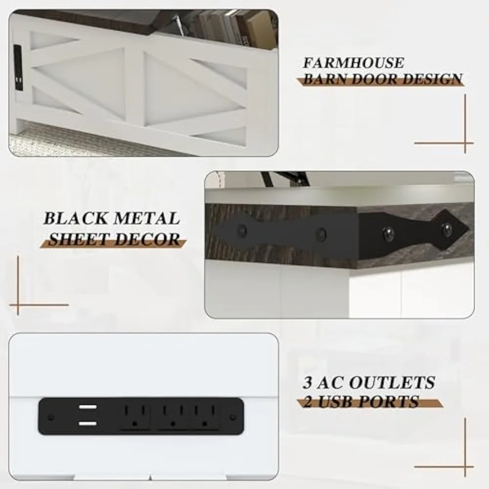 36" Farmhouse Lift Top Coffee Table with Storage, Square Coffee Table with Charging Station, Living Room Center Table with Large