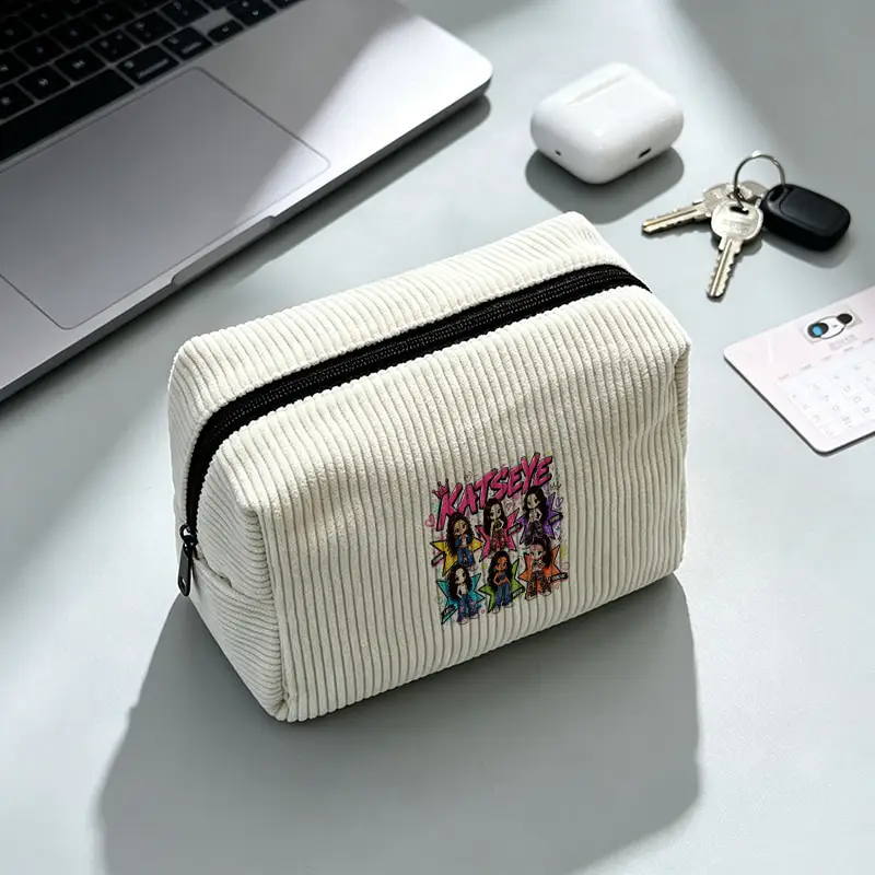Square Corduroy Makeup Bag Lightweight Toiletry Bags Multi Functional Storage Bags KATSEYE World Tour Kpop Fan Gifts for Women