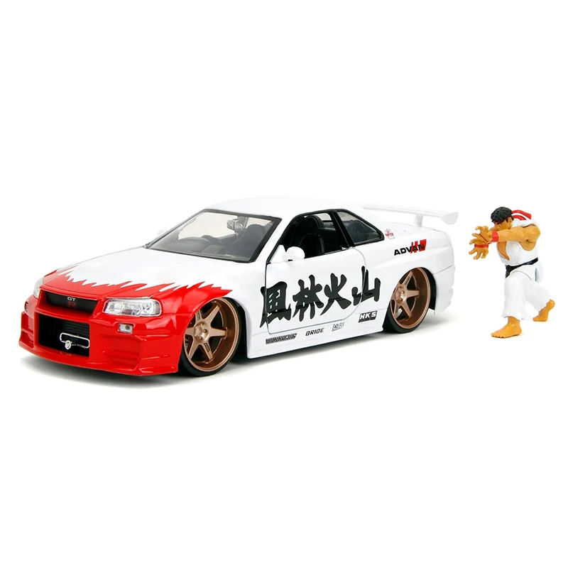 Jada 1:24 Scale 2002 Skyline GTR R34 With Doll Alloy Car Model Static Collection Decorated Souvenir Gift Hobby & Toys