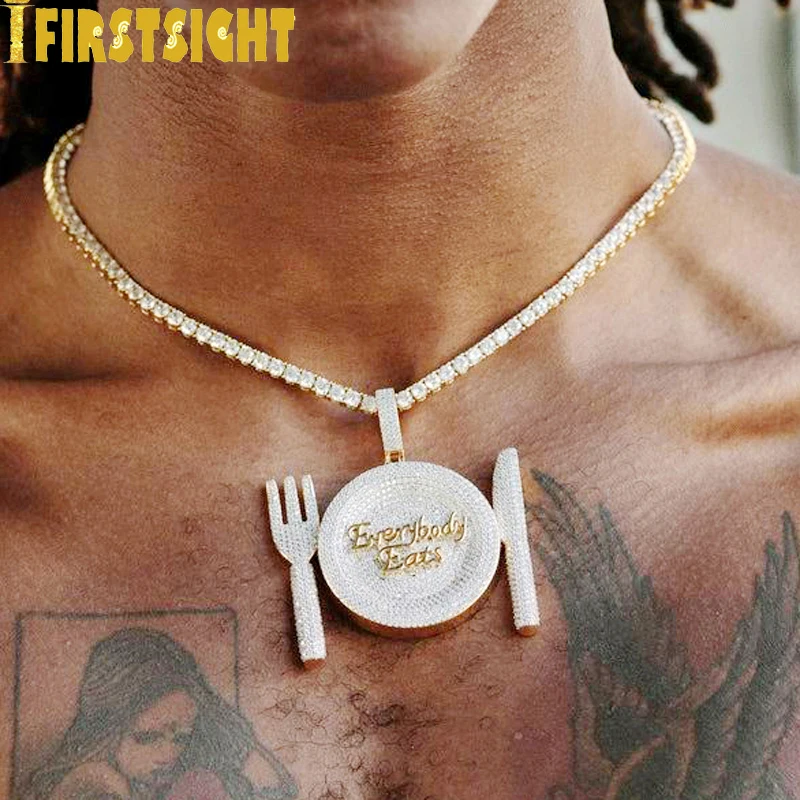 New Iced Out Bling CZ Letter Badge Pendant Necklace Cubic Zirconia Gold Color Lettes Money Charm Men Fashion Hip Hop Jewelry