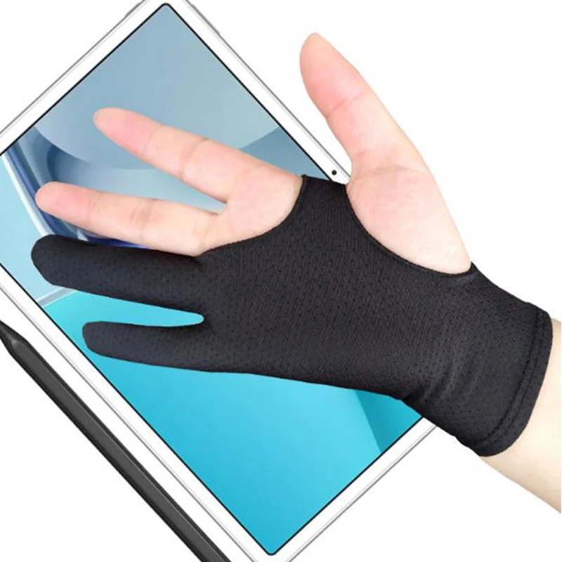 Black 2 Finger Anti-Fouling Glove For Any Graphics Drawing Tablet Right And Left Hand Artist Drawing